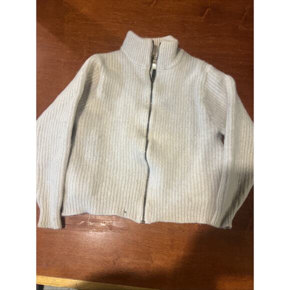 Vintage L.L. Bean Wool/ Alpaca Crop Sweater Ivory Pockets Sm / Med Mock Neck - Picture 1 of 9